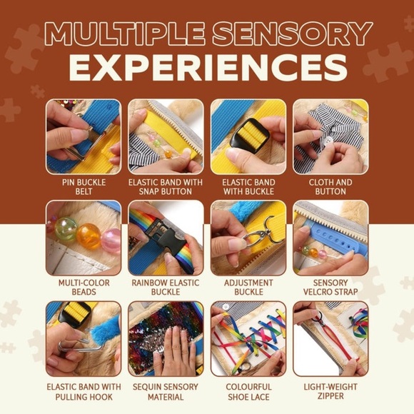 Sensory Fidget Blanket - Beige and Blue - Picture 3 of 14